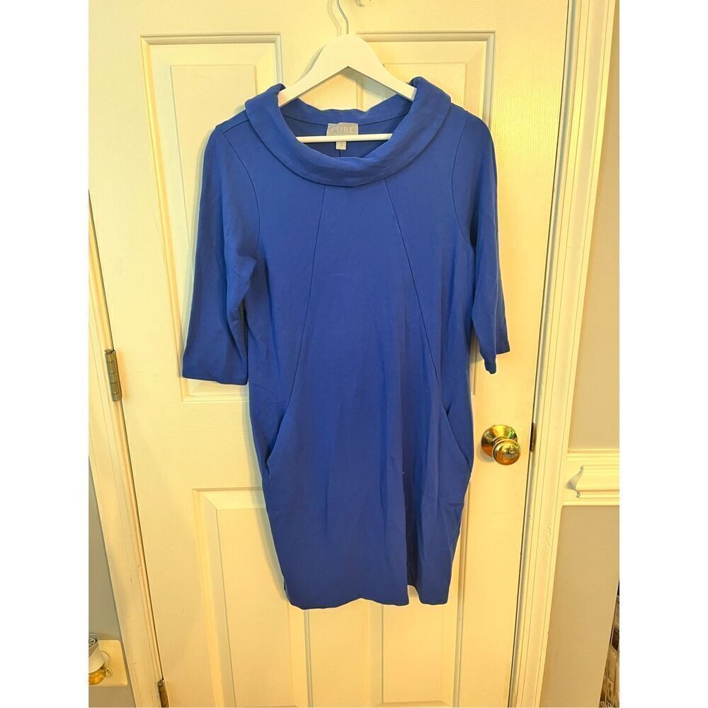 PURE Collection Royal Blue 3/4 Sleeve Portrait Collar Jersey Dress sz 12 EUC
